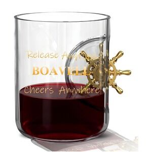 Boavell 11oz Nautical Whiskey Glass with Gold Ships Wheel Spinner Gift New